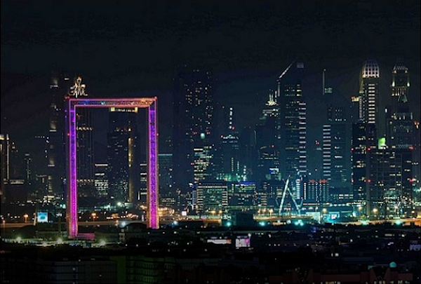 Dubai Frame lights up with different colors